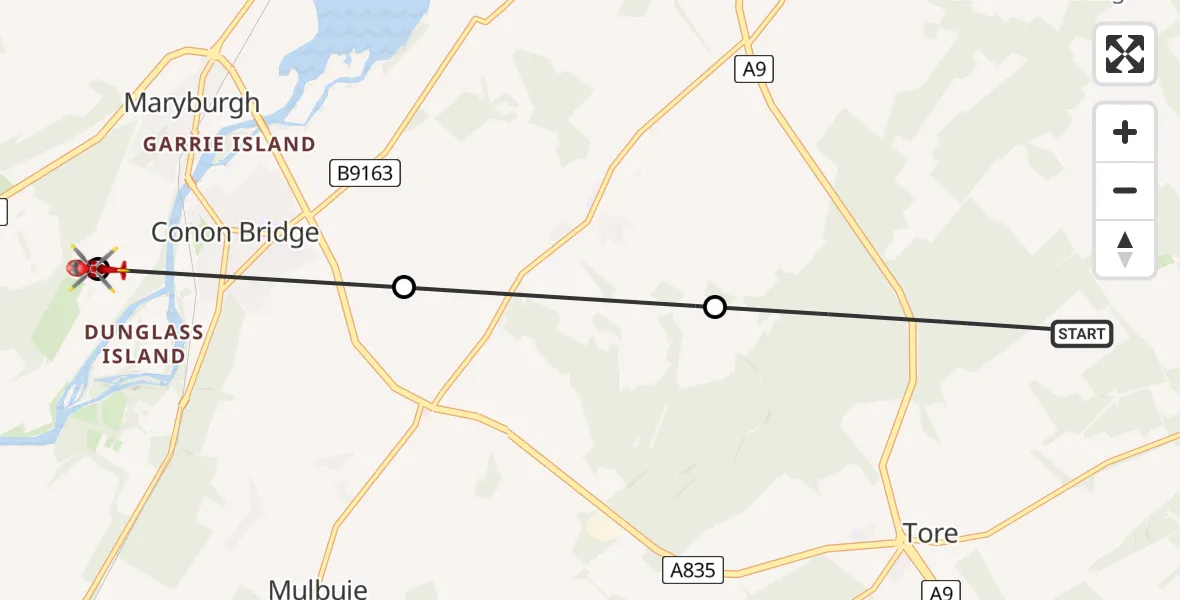 Routekaart van de vlucht: Air Ambulance Helicopter to Maryburgh, Maryburgh