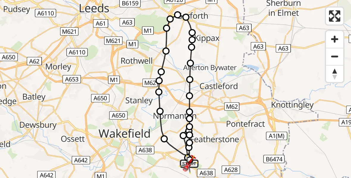 Flight path map showing Air Ambulance Helicopter route from YAA Nostell Helicopter Port to YAA Nostell Helicopter Port