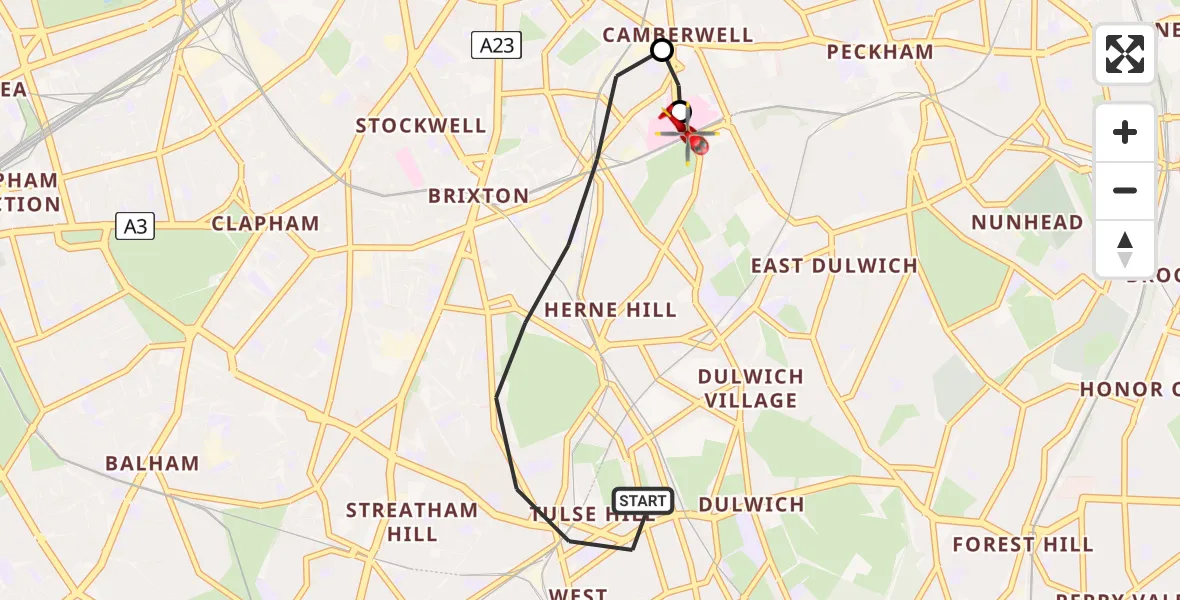Routekaart van de vlucht: Air Ambulance Helicopter to Kings College London Hospital, Kings College London Hospital
