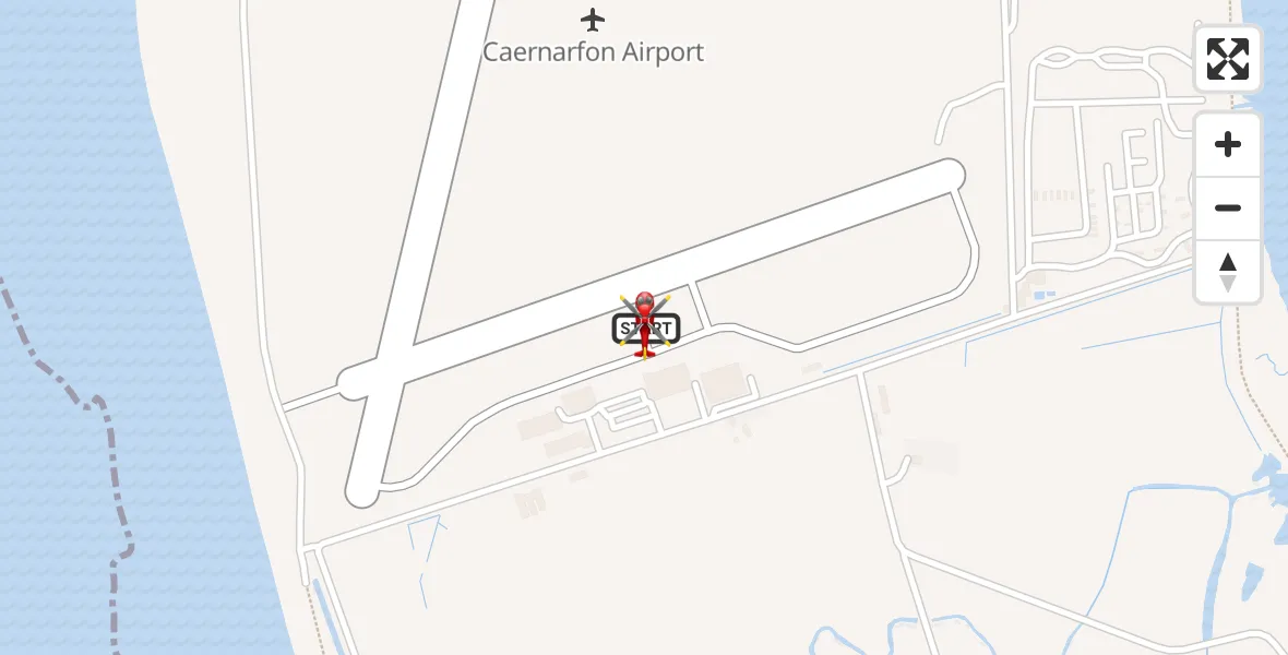 Flight path map showing Air Ambulance Helicopter route from Caernarfon Airport to Caernarfon Airport