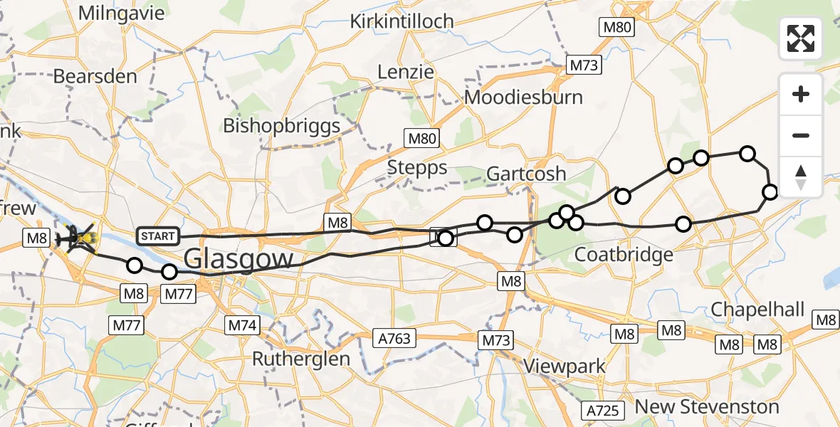 Flight route map: Police Helicopter to Glasgow, Renfrew Road