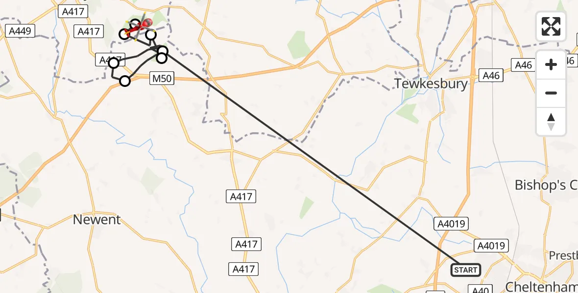 Routekaart van de vlucht: Air Ambulance Helicopter to Eastnor, A438