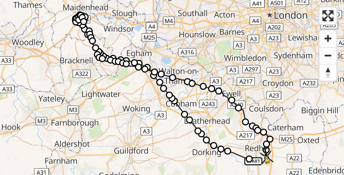 Routekaart van de vlucht: Police Helicopter to South Nutfield, Kings Cross Lane