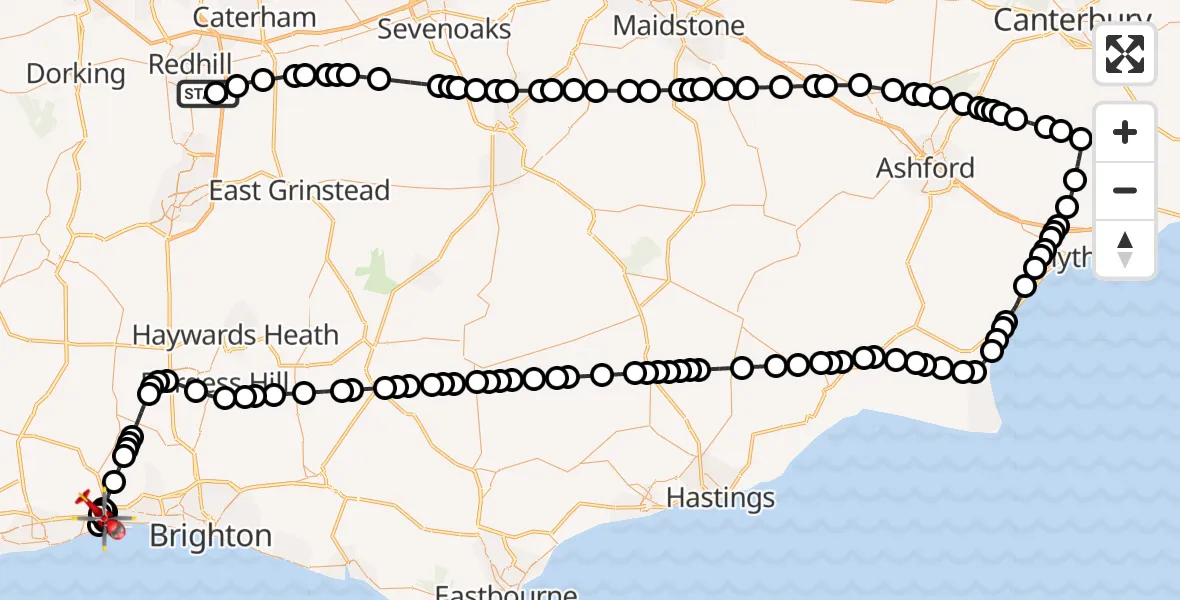 Flight route map: Air Ambulance Helicopter to Brighton City Airport, Brighton City Airport