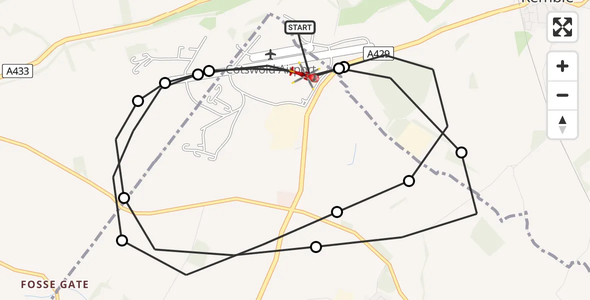 Flight route map: Air Ambulance Helicopter to Cotswold Airport, Cotswold Airport