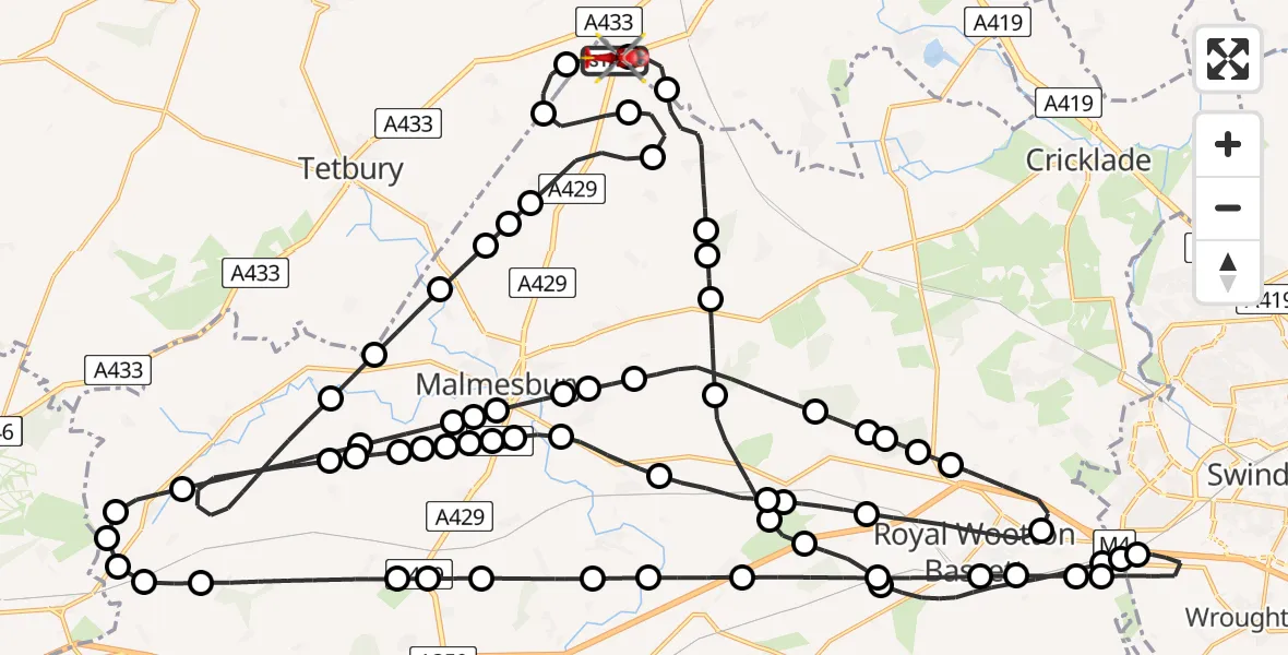 Flight route map: Air Ambulance Helicopter to Cotswold Airport, Cotswold Airport