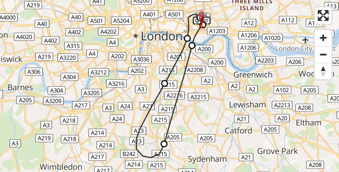 Flight route map: Air Ambulance Helicopter to Royal London Hospital, Royal London Hospital