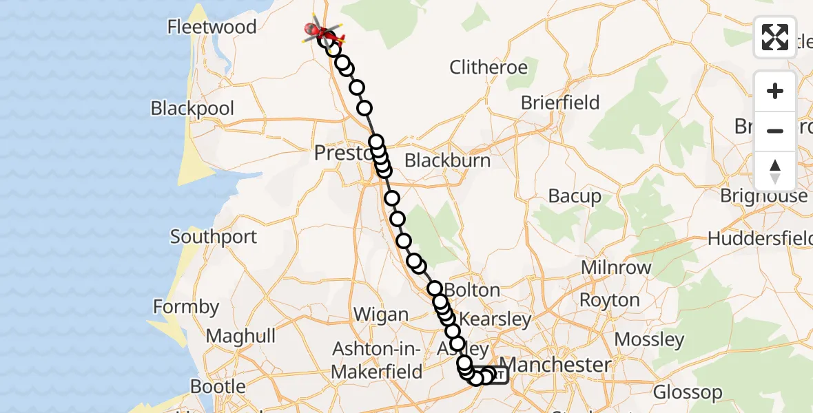 Routekaart van de vlucht: Air Ambulance Helicopter to Cabus, M6