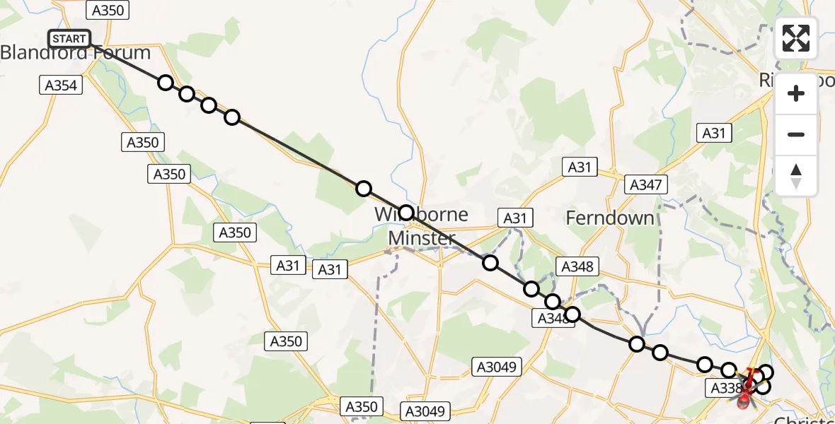 Routekaart van de vlucht: Air Ambulance Helicopter to Royal Bournemouth Hospital, Royal Bournemouth Hospital