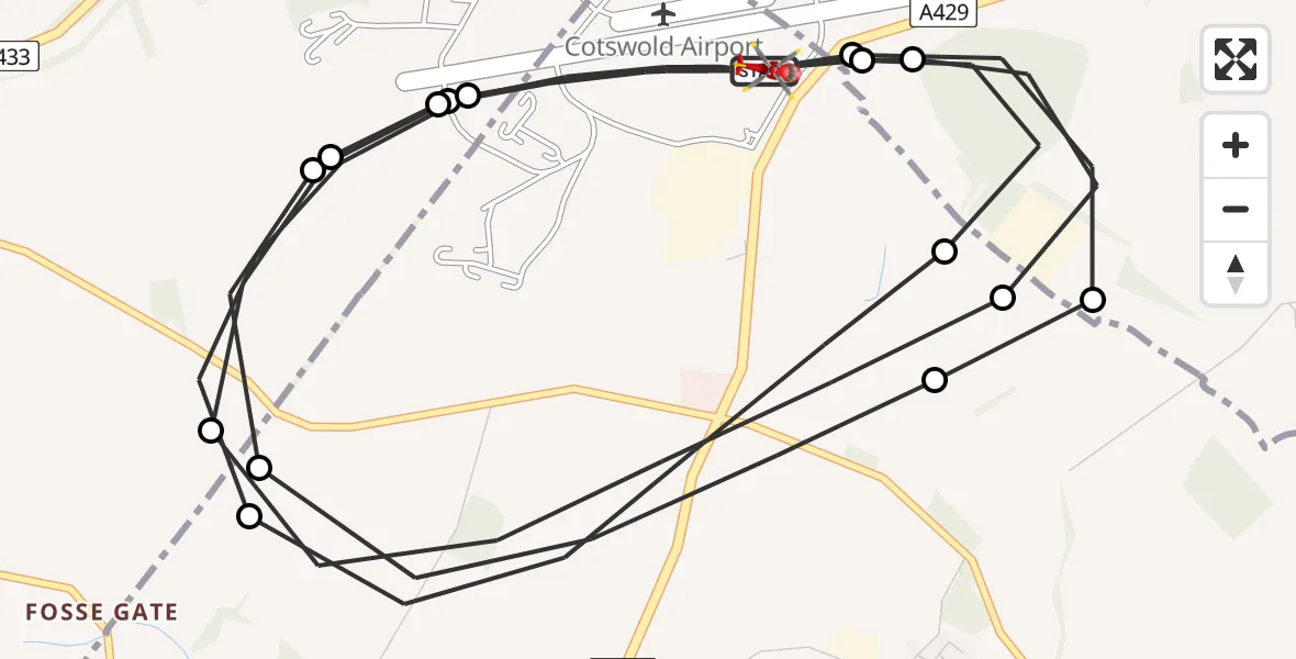 Flight route map: Air Ambulance Helicopter to Cotswold Airport, Cotswold Airport