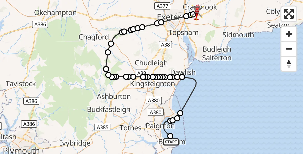 Routekaart van de vlucht: Air Ambulance Helicopter to Exeter International Airport, Exeter International Airport