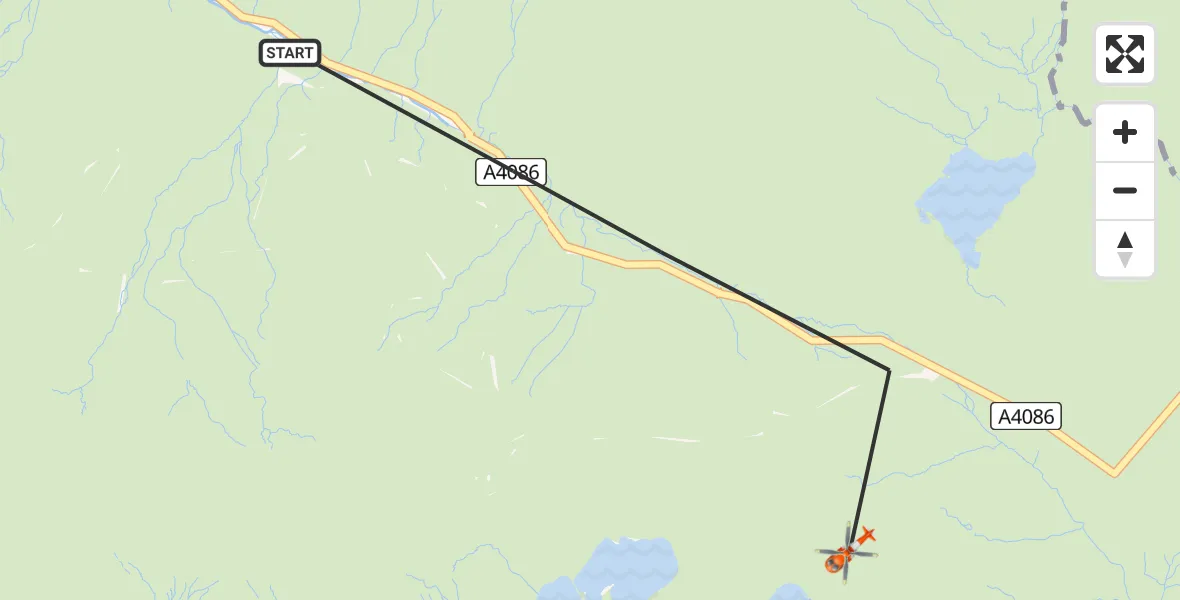 Flight route map: Coastguard Helicopter to Beddgelert, Miners' Track