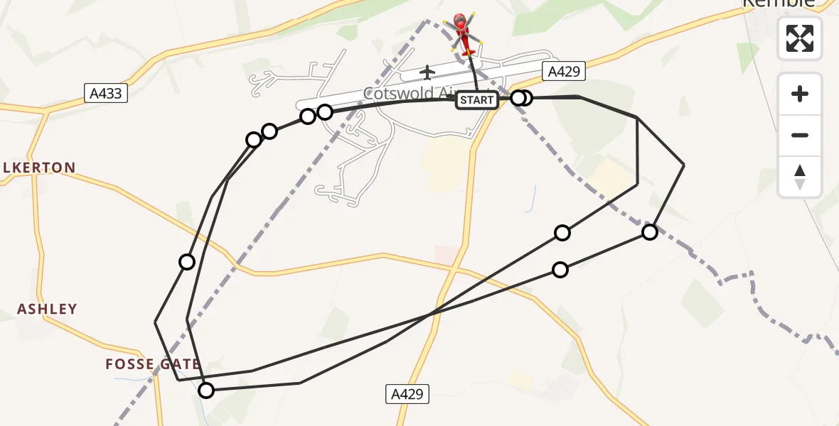 Flight route map: Air Ambulance Helicopter to Cotswold Airport, Cotswold Airport