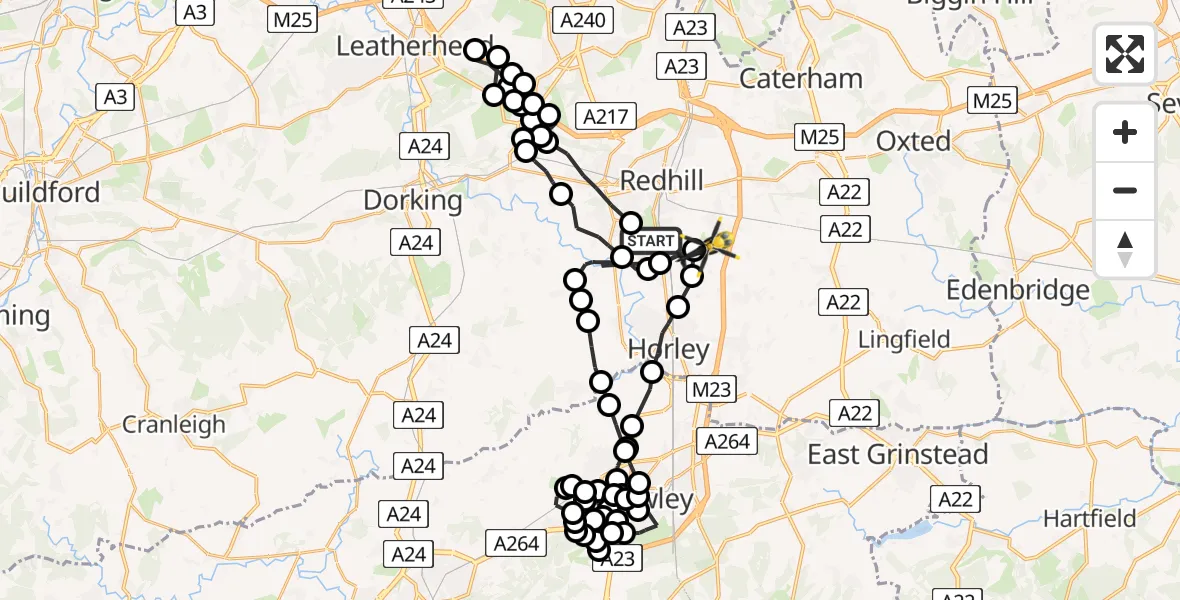 Flight route map: Police Helicopter to Redhill Aerodrome, Redhill Aerodrome