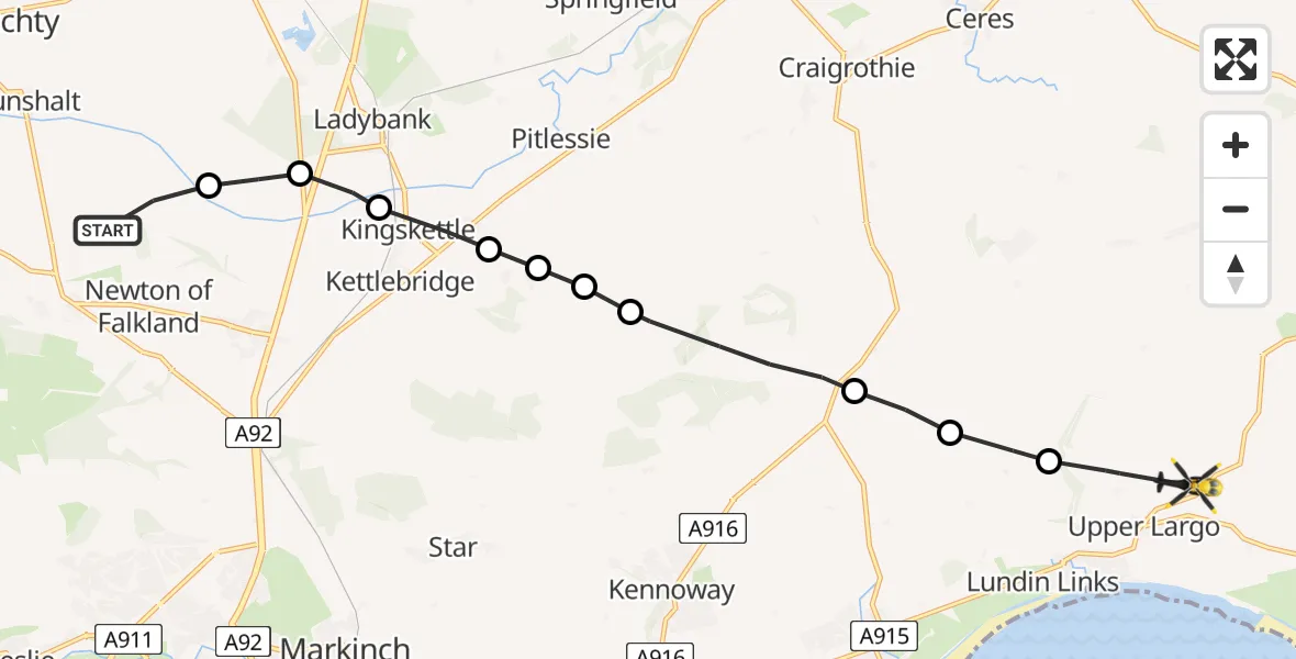 Routekaart van de vlucht: Police Helicopter to Upper Largo, A915