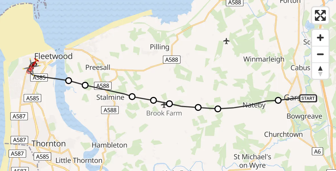 Flight route map: Air Ambulance Helicopter to Fleetwood, Harrow Avenue