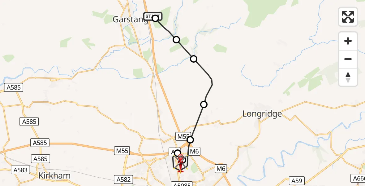 Routekaart van de vlucht: Air Ambulance Helicopter to Preston, Sharoe Green Lane