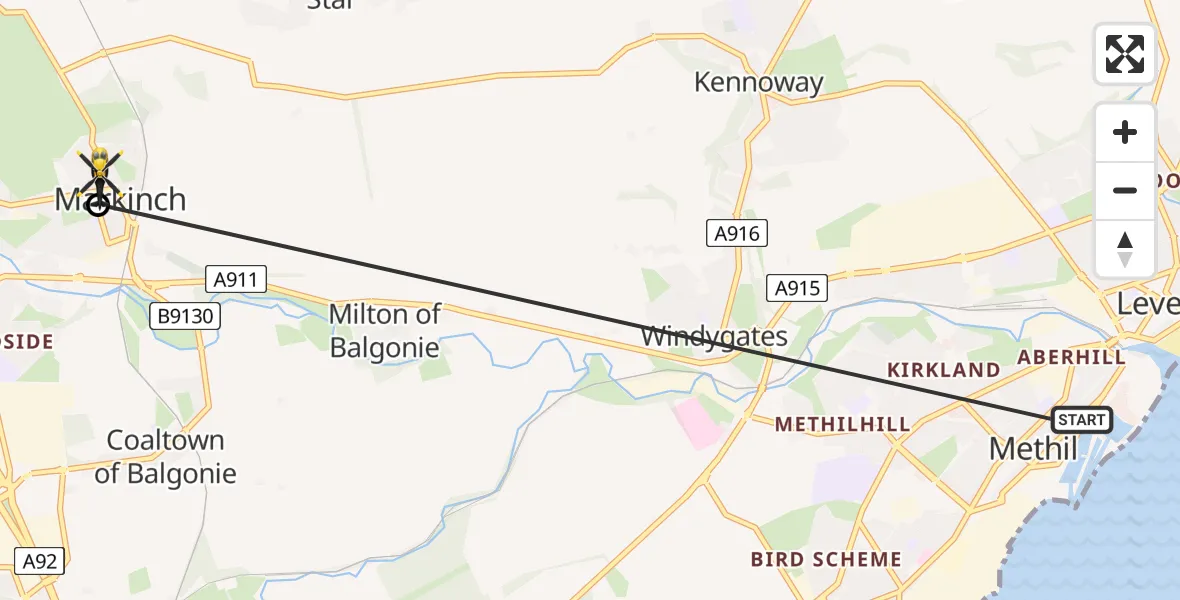 Routekaart van de vlucht: Police Helicopter to Glenrothes, Commercial Street