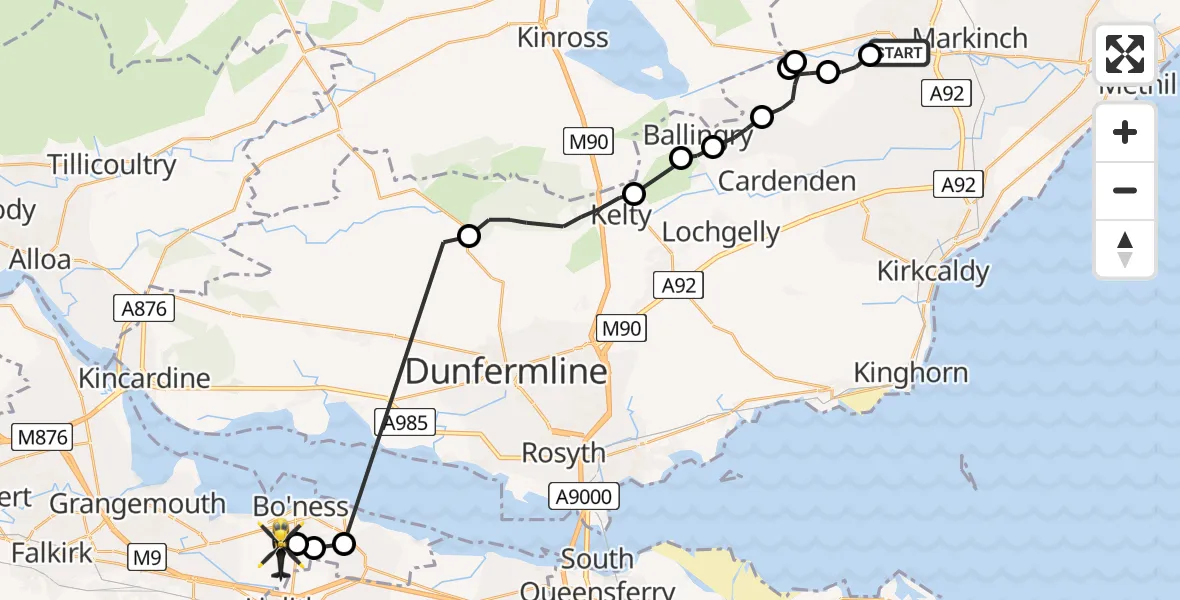 Routekaart van de vlucht: Police Helicopter to Bo'ness, Crawfield Road
