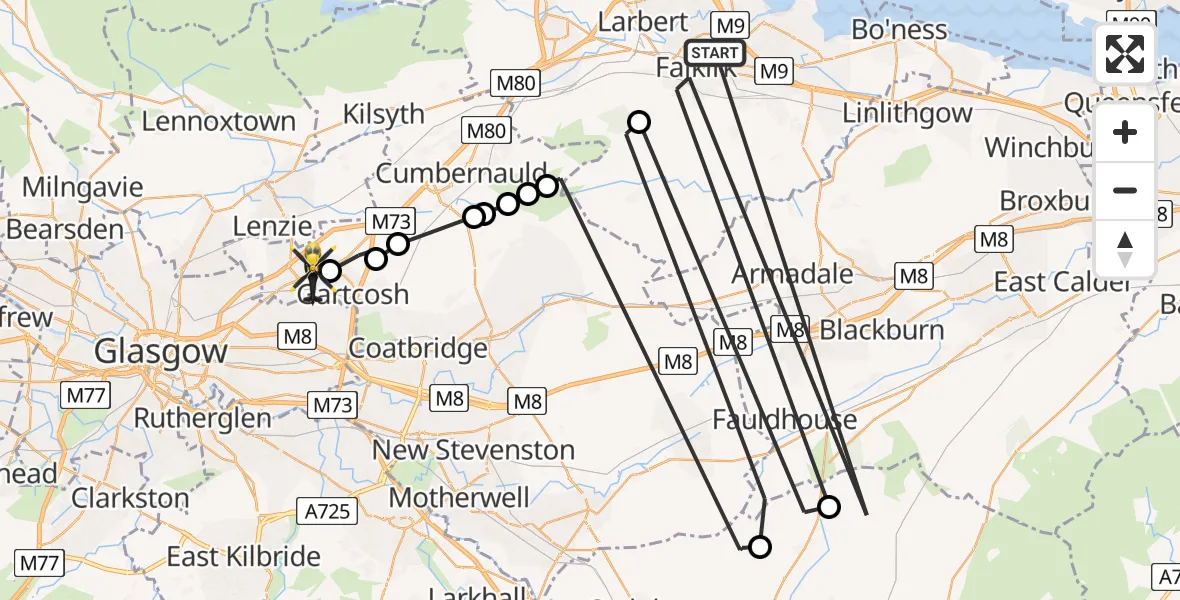 Routekaart van de vlucht: Police Helicopter to Muirhead, A80