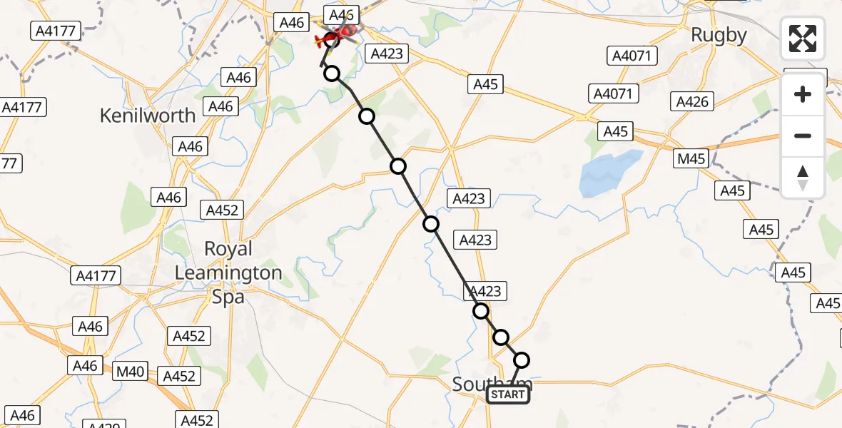 Routekaart van de vlucht: Air Ambulance Helicopter to Coventry Airport, Coventry Airport