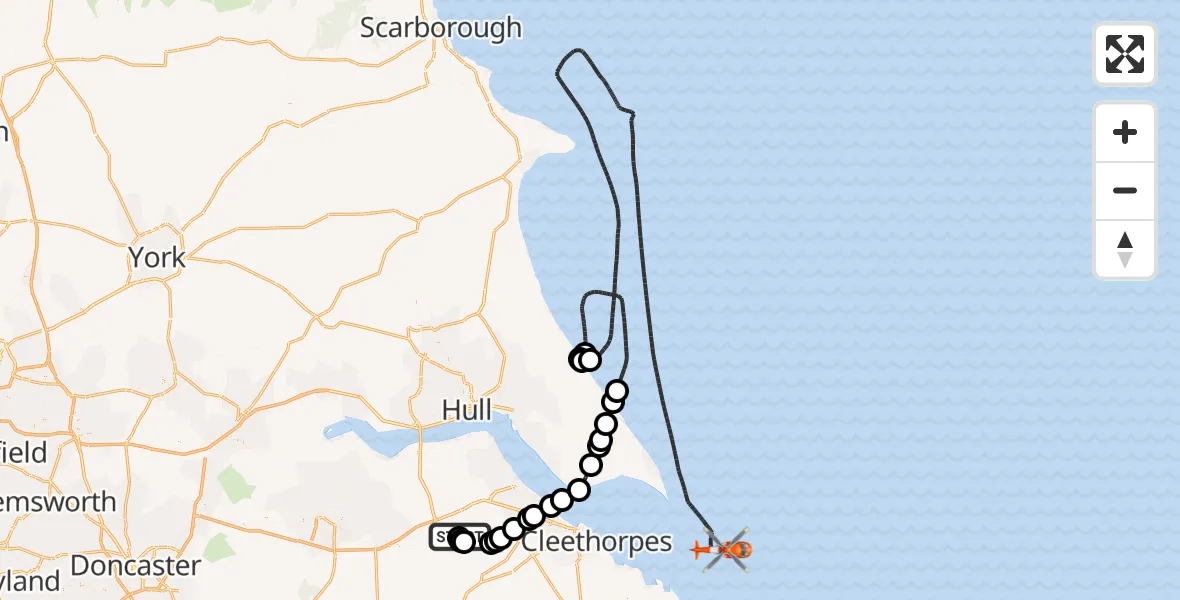 Flight route map: Coastguard Helicopter to North Sea, North Sea