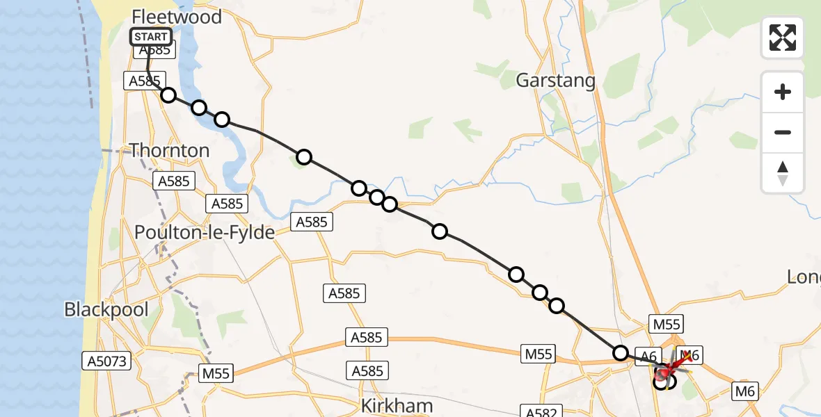 Routekaart van de vlucht: Air Ambulance Helicopter to Preston, Eskdale Close