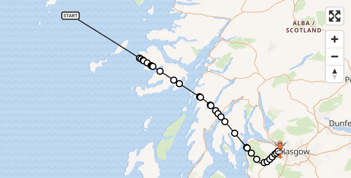 Flight route map: Coastguard Helicopter to Glasgow Airport, Glasgow Airport