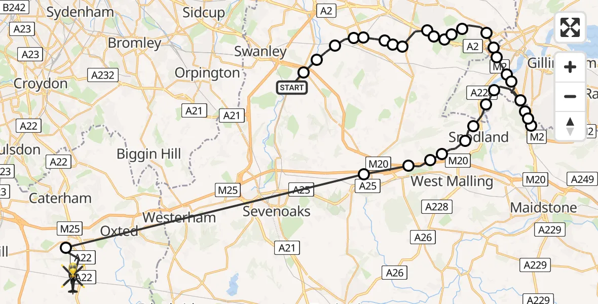 Routekaart van de vlucht: Police Helicopter to South Godstone, Terra Cotta Road