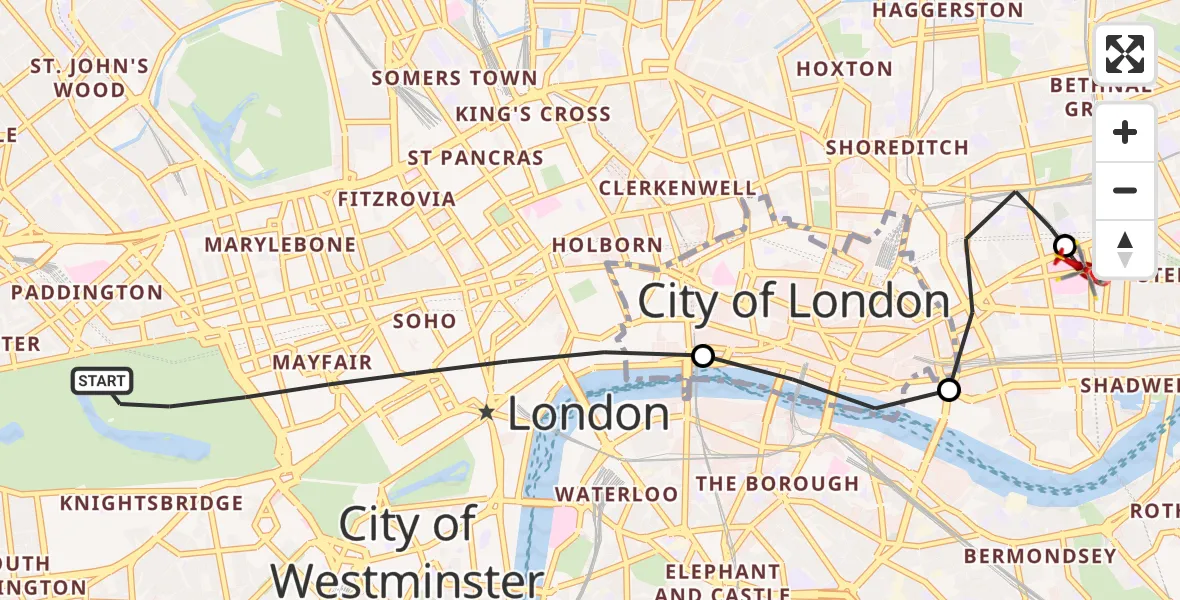 Routekaart van de vlucht: Air Ambulance Helicopter to Royal London Hospital, Royal London Hospital