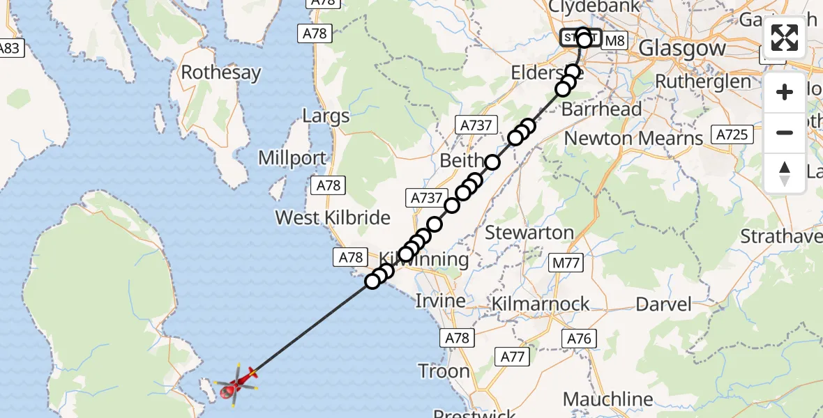 Routekaart van de vlucht: Air Ambulance Helicopter to Inner Seas, Inner Seas