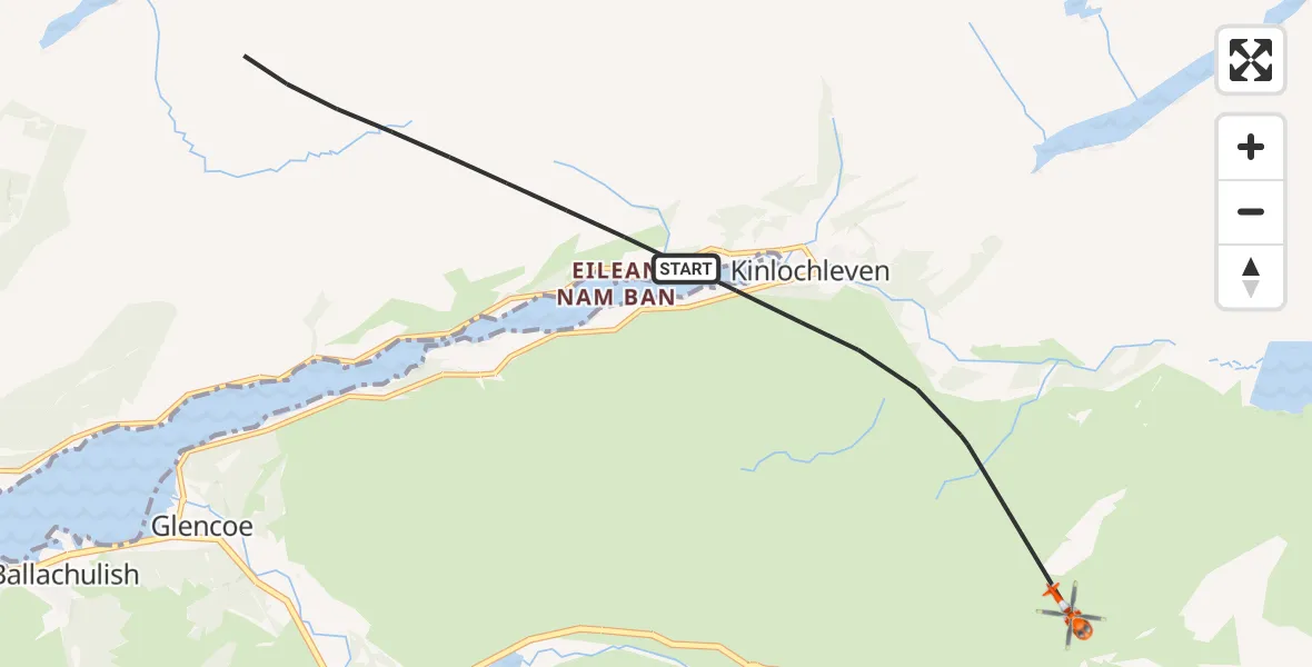 Flight route map: Coastguard Helicopter to Kinlochleven