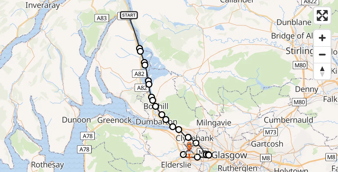 Flight route map: Coastguard Helicopter to Glasgow Airport, Glasgow Airport