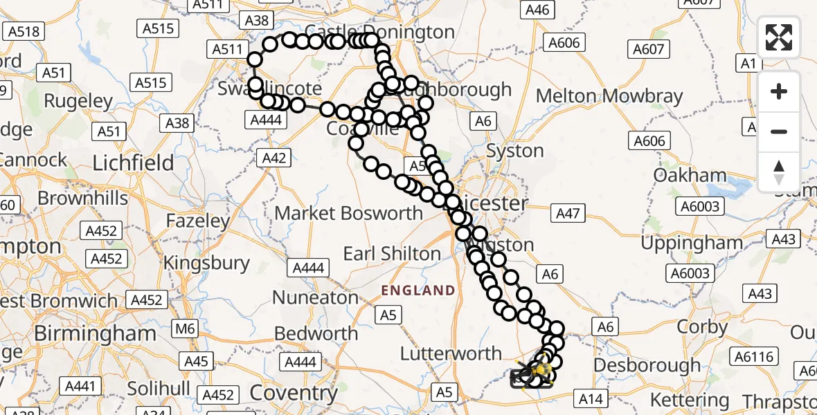 Flight route map: Police Helicopter to Harborough, Sulby Road