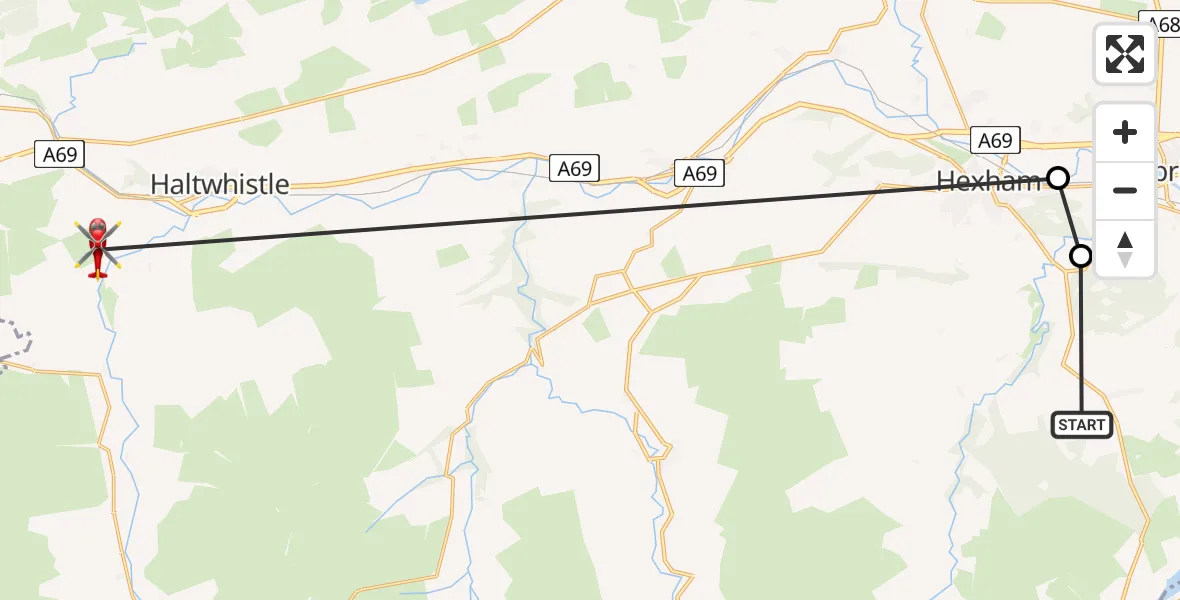 Routekaart van de vlucht: Air Ambulance Helicopter to Greenhead, Greenhead