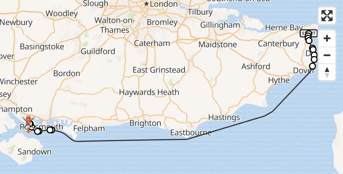 Flight route map: Coastguard Helicopter to Solent Airport, Solent Airport