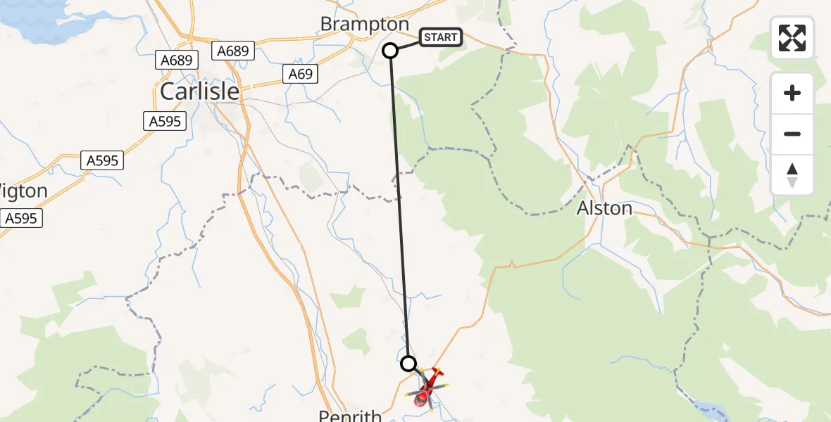 Routekaart van de vlucht: Air Ambulance Helicopter to Langwathby, B6412