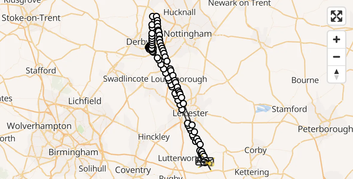 Routekaart van de vlucht: Police Helicopter to Harborough, Sibbertoft Road