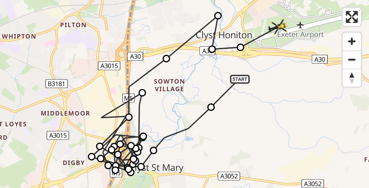 Flight route map: Police Helicopter to Exeter International Airport, Exeter International Airport