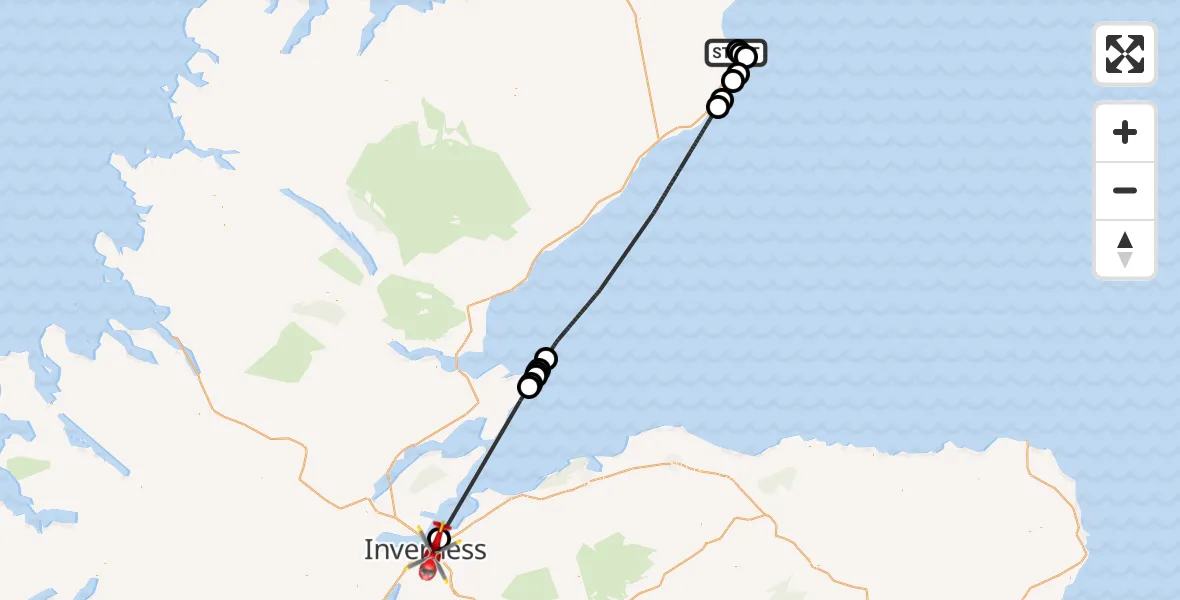 Flight route map: Air Ambulance Helicopter to Inverness, Ashton Road