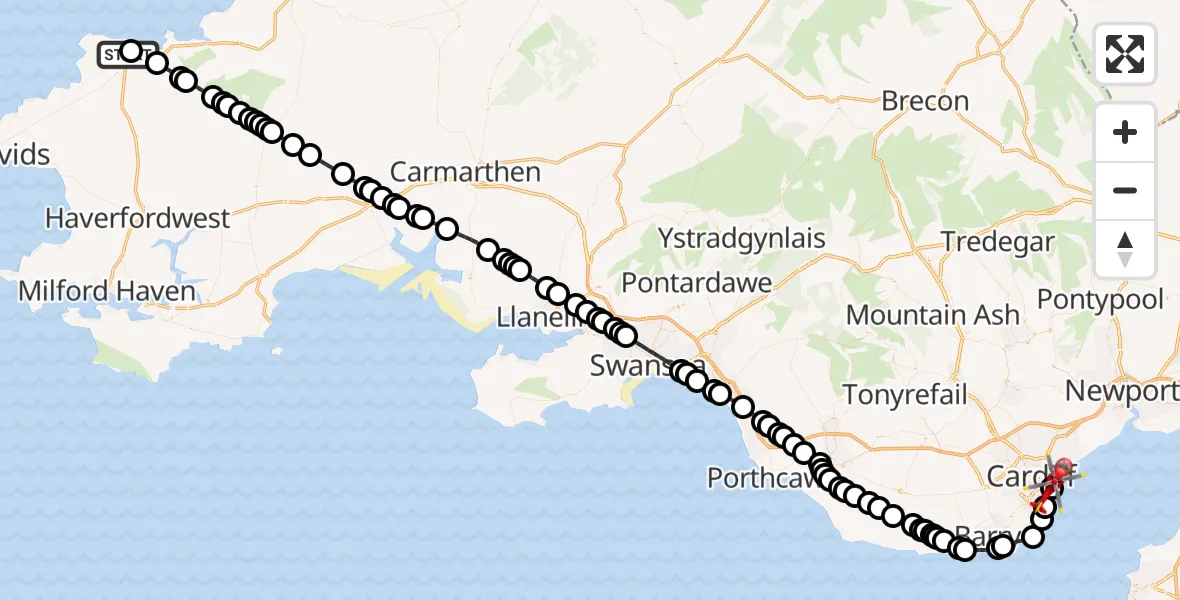 Routekaart van de vlucht: Air Ambulance Helicopter to Cardiff Heliport, Cardiff Heliport