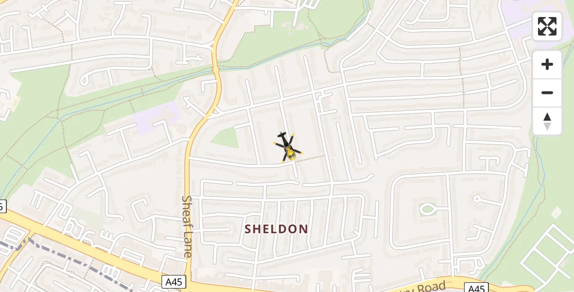 Flight path map showing Police Helicopter route from Birmingham to Birmingham