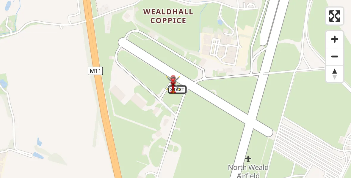Flight route map: Air Ambulance Helicopter to North Weald Airfield, North Weald Airfield