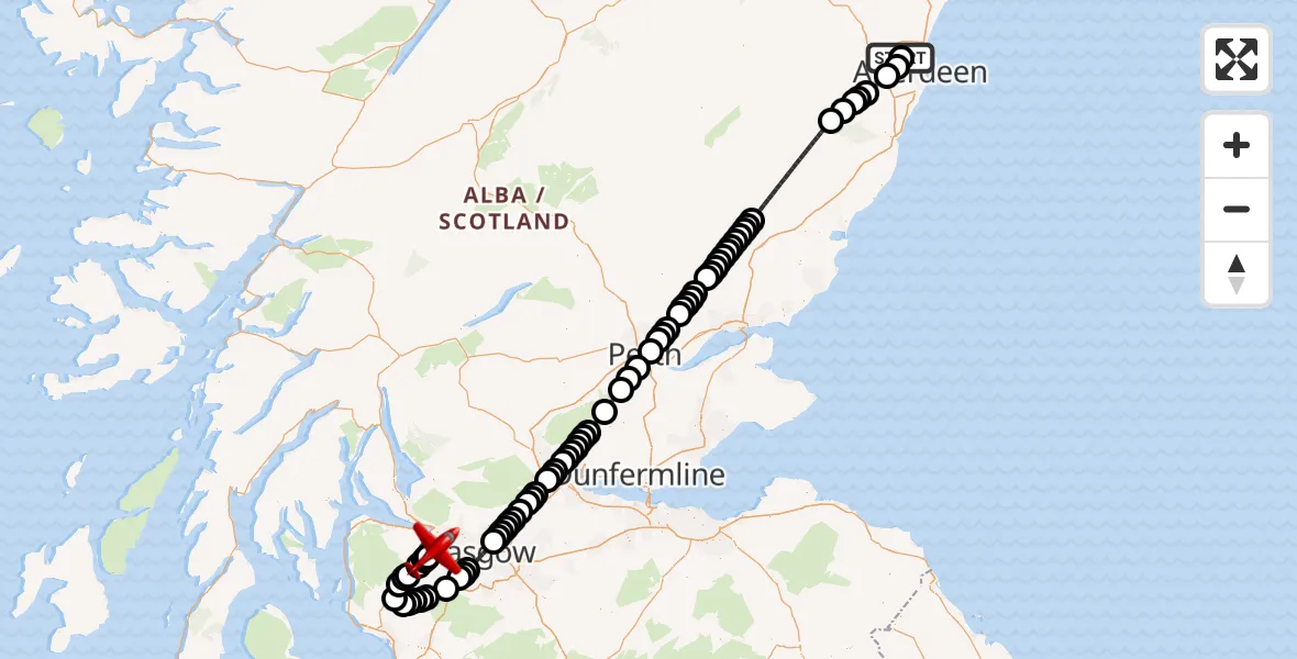 Flight route map: Air Ambulance Aircraft to Linwood, M8