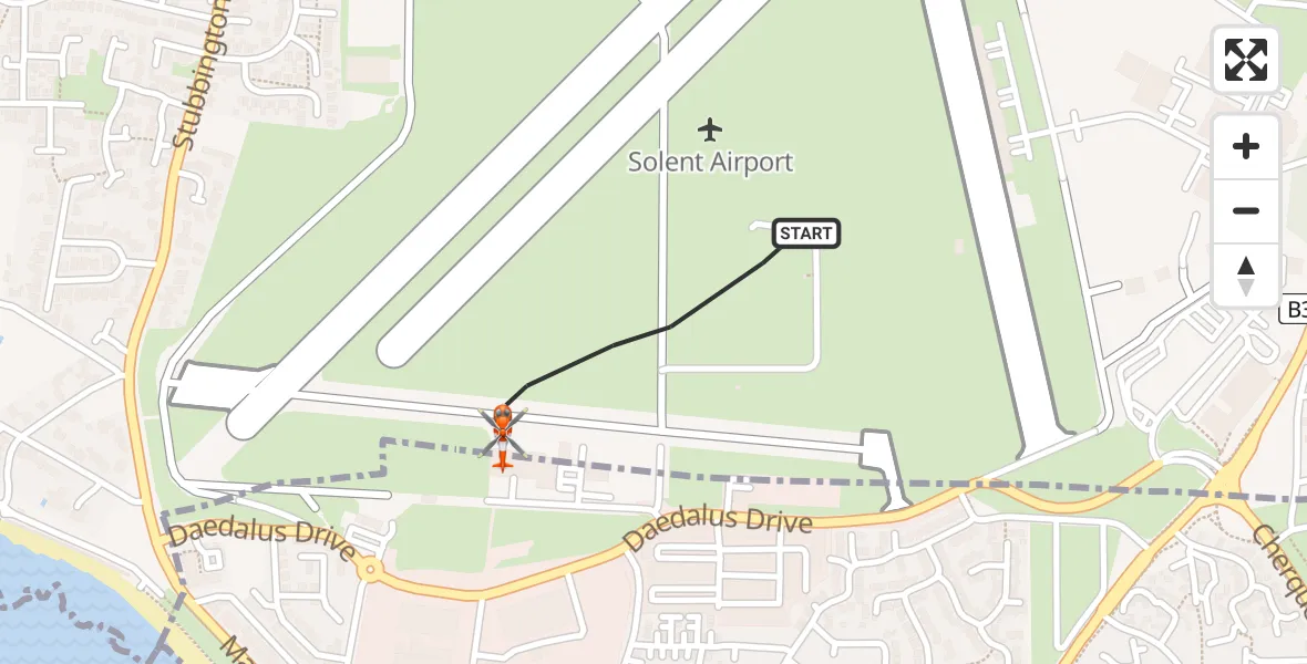 Flight route map: Coastguard Helicopter to Solent Airport, Solent Airport