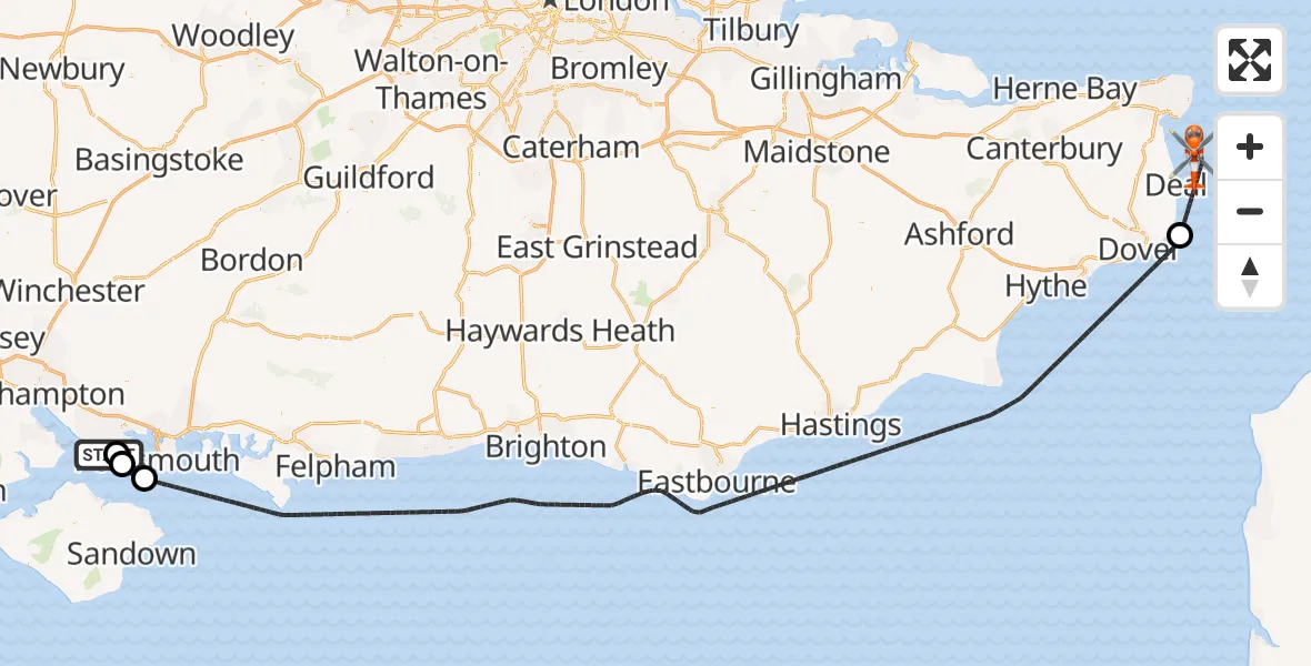 Flight route map: Coastguard Helicopter to North Sea, North Sea