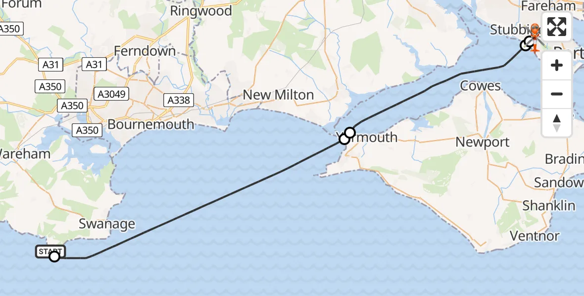 Routekaart van de vlucht: Coastguard Helicopter to Solent Airport, Solent Airport