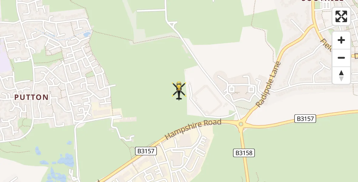 Flight route map: Police Helicopter to Weymouth, Hampshire Road