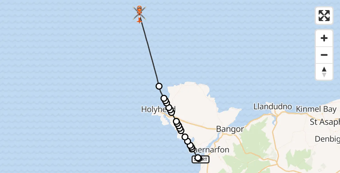 Flight route map: Coastguard Helicopter to Irish Sea, Irish Sea