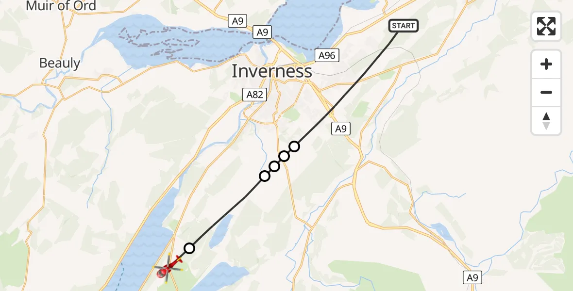 Routekaart van de vlucht: Air Ambulance Helicopter to Dores, Inverness